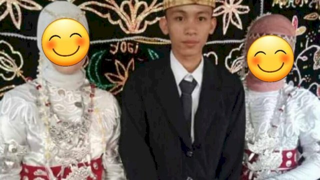 Tampak remaja pria inisial R didampingi dua wanita yang juga dinikahinya. Ist