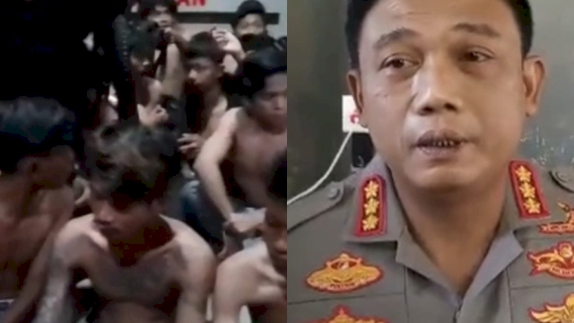 Anggota Batalyon 120 (kiri) saat diamankan dalam penggerebekan. Kapolrestabes Makassar, Kombes Pol Budhi Haryanto (kanan). Dok. Kolase HN. 