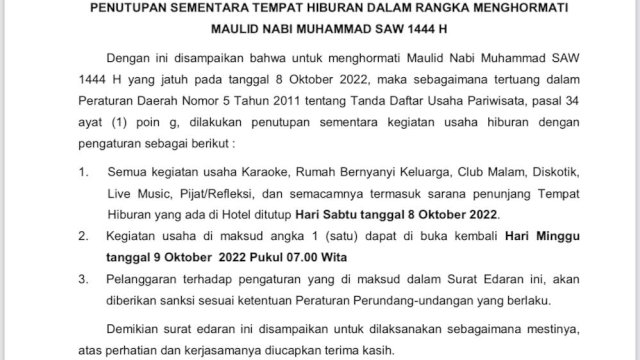 Surat edaran Pemkot Makassar terkait peringatan Maulid Nabi Muhammad. [Dok. Ist]