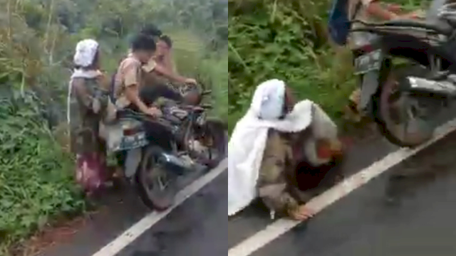 Foto: tangkapan layar nenek yang tersungkur usai ditendang.