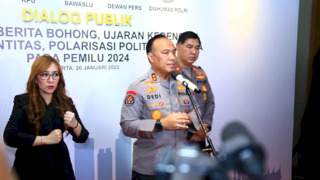Divisi Humas Polri menggelar dialog publik ke seluruh jajaran Polda serta Polres di seluruh Indonesia secara virtual menjelang Pemilu 2024, Kamis (26/1/23).
