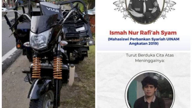 Motor Viar yang digunakan rombongan mahasiswa KKN UINAM kembali ke posko alami Laka Tunggal dan 2 meninggal, Selasa (21/2). Ist