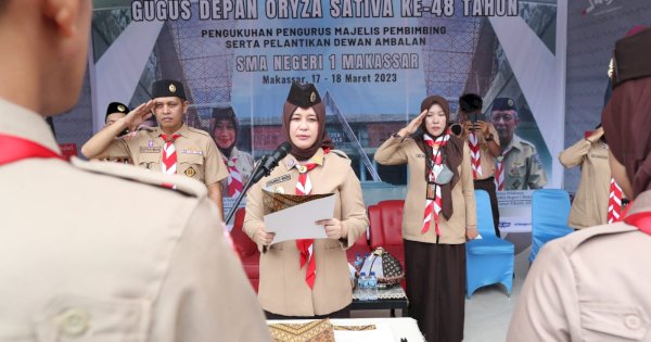 Kukuhkan Pembimbing dan Pembina Ambalan Pramuka Oryza Sativa, Fatmawati Rusdi Ingatkan Pentingnya Kedisiplinan