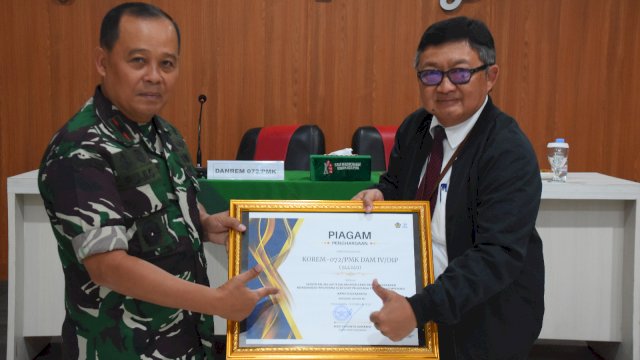 Korem 072/Pamungkas Satker Terbaik Akselerasi Sertifikasi PPK dan PPSPM