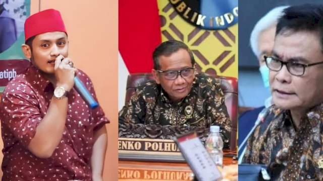 Direktur Politik Perundang-undangan 2Indos Khalid Akbar (kiri), Mahfud MD dan Johan Budi. 