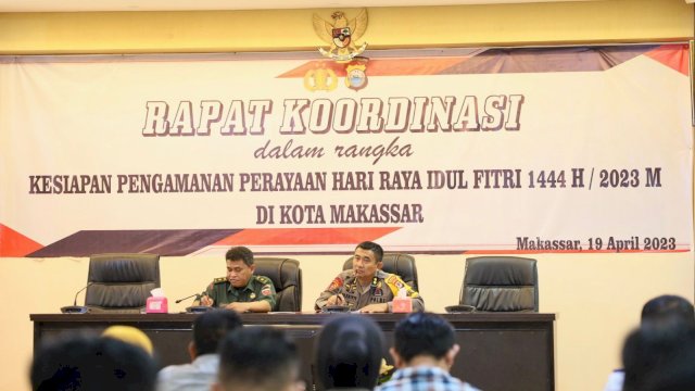 Polrestabes Makassar menggelar Rapat Koordinasi Lintas Sektoral dalam rangka Kesiapan Pengamanan Perayaan Hari Raya Idul Fitri 1444 Hijriah, di Mako Polrestabes Makassar, Rabu (19/04).