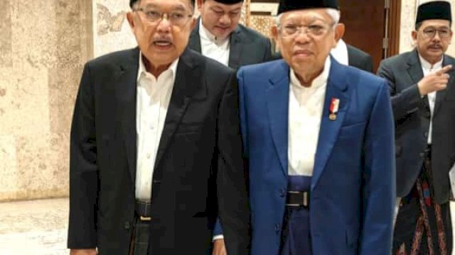 Mantan Wapres, M Jusuf Kalla (kiri) dan Wapres Ma'ruf Amin. Dok. Ist