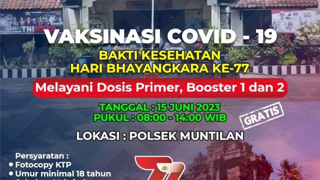 Sambut HUT Bhayangkara, Polresta Magelang Gelar Bakti Kesehatan Vaksin Covid-19