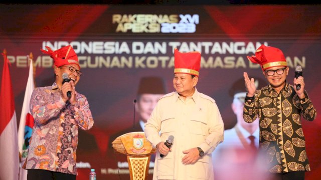 Menteri Pertahanan RI Prabowo Subianto turut hadir dalam Rakernas APEKSI XVI di Makassar.