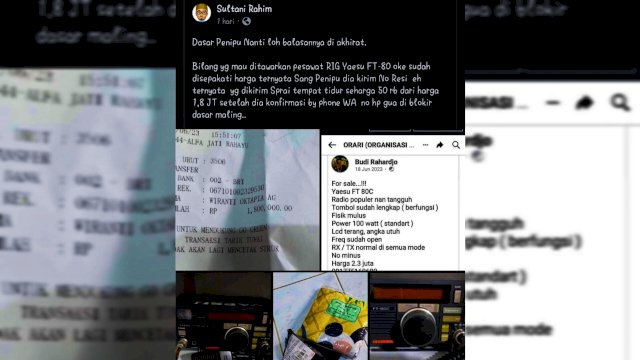 Warga Bekasi korban penipuan online di Grup Facebook. Foto:tangkap layar Facebook Sultani Rahim 