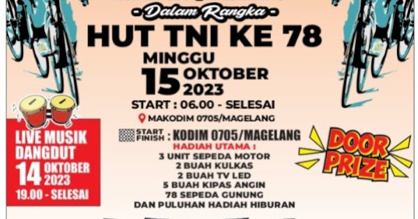 Rayakan HUT ke-78 TNI, Kodim 0705/Magelang Bakal Gelar Fun Bike Berhadiah