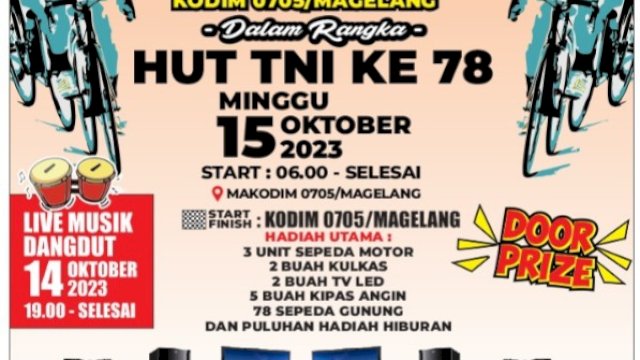 Rayakan HUT ke-78 TNI, Kodim 0705/Magelang Bakal Gelar Fun Bike Berhadiah