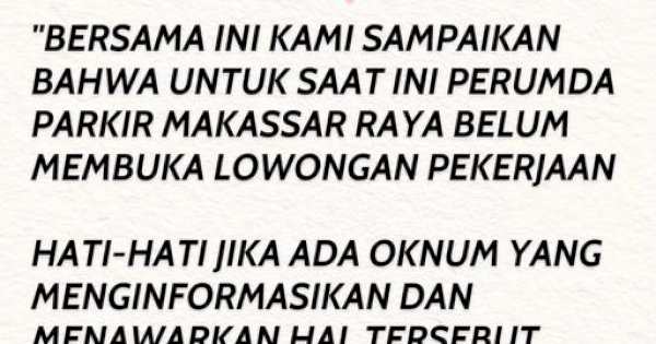 Perumda Parkir Makassar Raya Sampaikan Pengumuman Penting