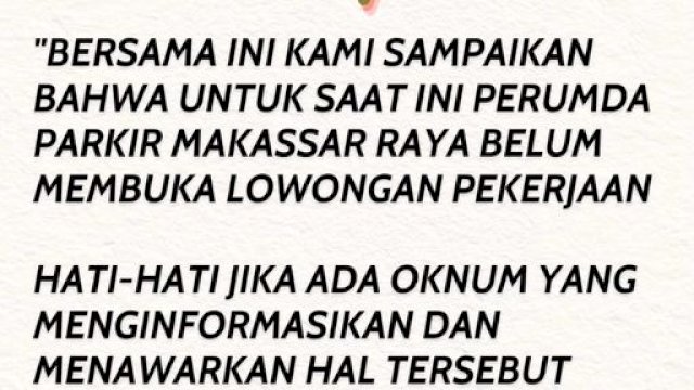Perumda Parkir Makassar Raya Sampaikan Pengumuman Penting