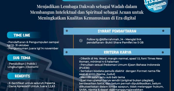 LDF Ar-Rahmah Hadirkan Lomba Menulis Esai Gratis Dalam Semarak Miladnya Yang Ke-9 Tahun