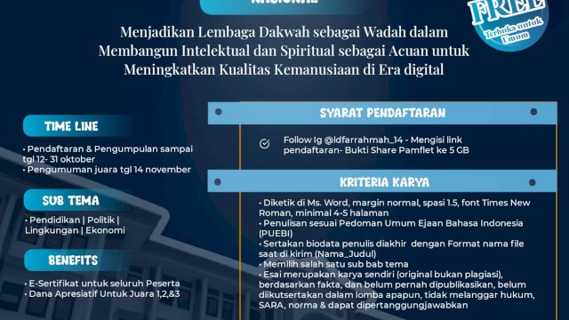 LDF Ar-Rahmah Hadirkan Lomba Menulis Esai Gratis Dalam Semarak Miladnya Yang Ke-9 Tahun