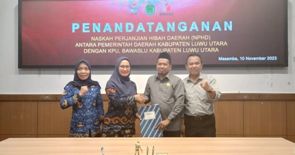 Nilai Rp 9 Miliar, Bawaslu dan Pemda Lutra Lakukan Penandatanganan NPHD Pilkada 2024