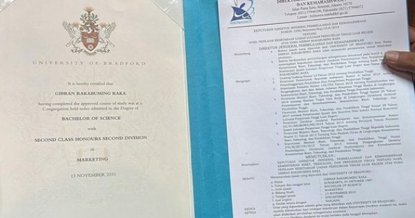 Jawab Isu Ijazah Bodong, Gibran Tunjukkan Ijazah Asli Lulusan University of Bradford