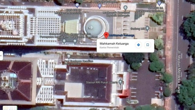 Muncul titik Mahkamah Keluarga di google maps. Posisinya persis di lokasi Mahkamah Konstitusi. Foto: Google Maps