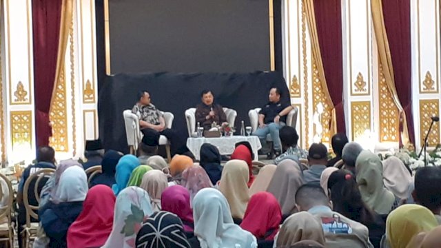 Silaturahmi Presidium Gerakan Rakyat Sulawesi Selatan Timnas Pemenangan AMIN bersama Jusuf Kalla di gedung Islamic Center IMM. ||Foto:Ist 