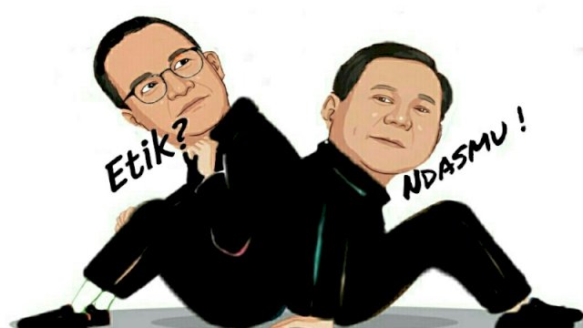 Karikatur Prabowo Subianto dengan Anies Baswedan (Dodi/harian.news)