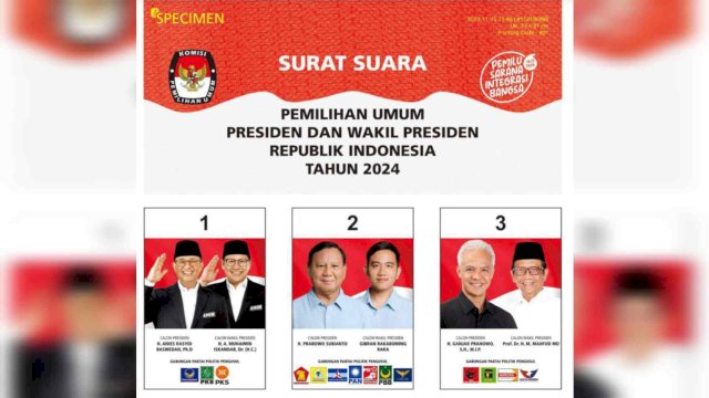 Penampakan desain surat suara Pilpres 2024. (Foto:dok.KPU RI) 