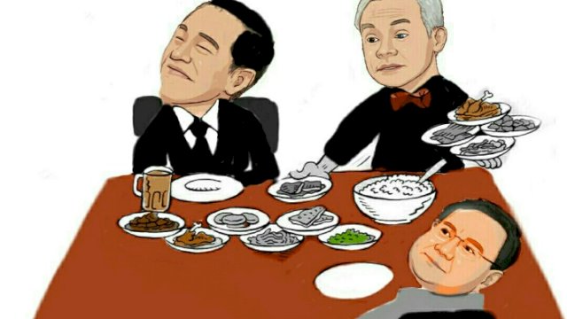Karikatur Presiden Jokowi makan bersama dengan Prabowo (Dodi/harian.news)