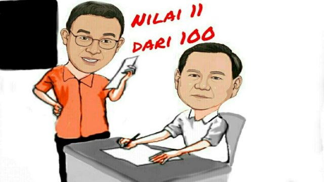Karikatur Prabowo Subianto dapat nilai 11 dari Anies Baswedan (Dodi/harian.news)