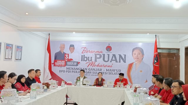 Ketua DPP PDIP Puan Maharani saat berada di TPD Ganjar-Mahfud Sulsel. Foto: harian.news/sinta