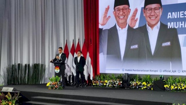 Anies Baswedan dalam acara PAKU Integritas di Gedung Merah Putih KPK, Jakarta, Rabu (17/1/2024). Foto: dok detik