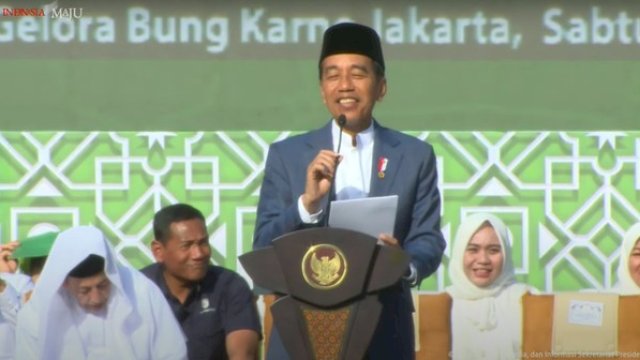Presiden Jokowi berpidato di peringatan Harlah Muslimat NU. Foto: dok Indonesia Maju