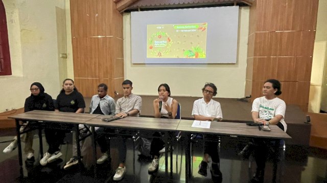 Press conference Lokakarya Bacarita Digital Volume 2 di Benteng Fort Rotterdam, Kota Makassar, Sulawesi Selatan, Sabtu (24/2/2024).