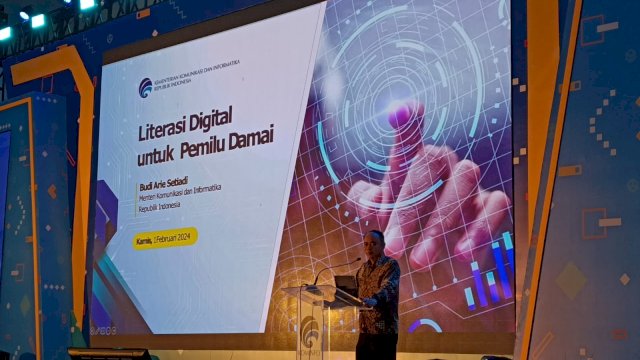 Menkominfo, Budi Arie Setiadi, di Upperhills Convention Hall, Kota Makassar, Kamis, (1/2/2024). Foto: harian.news/sinta