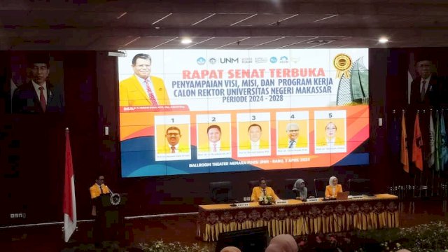 Suasana pemaparan visi misi Pimilihan Rektor (Pilek) UNM di ruang rapat senat lantai 14 phinisi. Foto: HN/Sinta