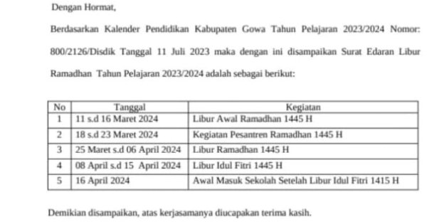 Lebih Awal, Selasa Besok Siswa di Gowa Mulai Aktif Belajar