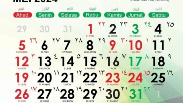 Libur Nasional dan Cuti bersama di Bulan Mei 2024 ||Foto:Ist 