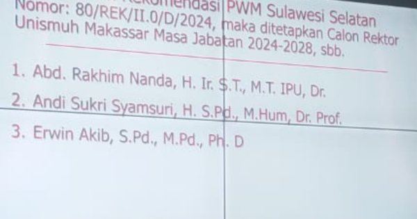 Senat Unismuh Sahkan Tiga Calon Rektor, Siapa yang Lolos Rekomendasi Muhammadiyah?
