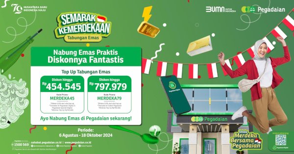 Semarak HUT RI ke-79, Pedagaian Tawarkan Promo Merdeka Top Up Tabungan Emas: Cek Kodenya!