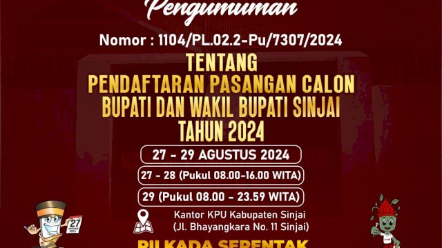 Pengumuman Pendaftaran Paslon Bupati dan Wakil Bupati Sinjai 2024