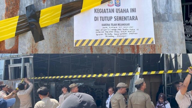 Aktivitas penyegelan tempat usaaha yang melanggar Perda oleh Satpol PP Makassar. Foto: dok