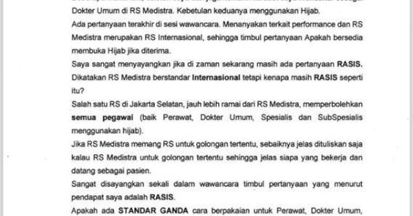 Viral, RS Medistra Diduga Batasi Pegawai Pakai Jilbab