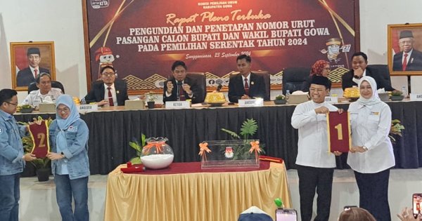 Hasil Undian Nomor Urut di Pilkada Gowa: AuraMa Nomor 1, Hati Damai Nomor 2