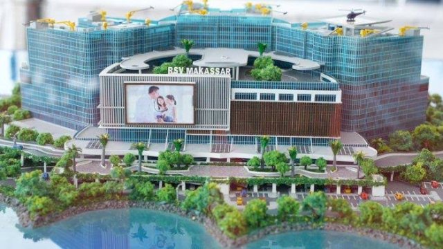 Konstruksi miniatur Rumah Sakit UPT Vertikal Makassar yang berlokasi di Kawasan CPI Makassar. Ist
