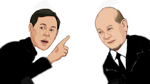 Karikatur Sultan Bachtiar Najmudin dan La Nyalla terlibat cek cok (Dodi/harian.news)