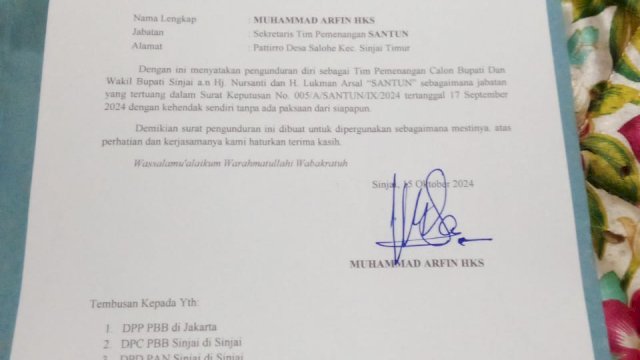 Terkuak Alasan Pengunduran Diri Sekretaris TIM Pemenang SANTUN 
