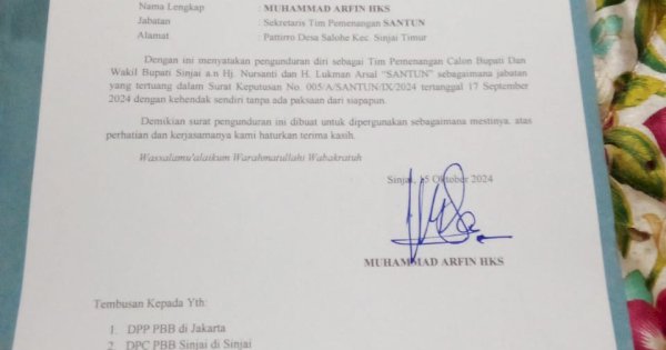 Sekertaris Tim Pemenangan SANTUN Mengundurkan Diri