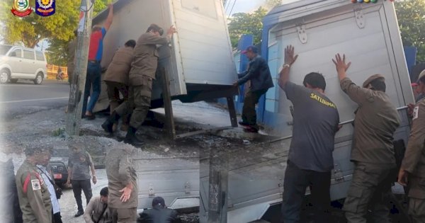 Satpol PP Makassar Tertibkan Lapak Kontainer Box PK5 di Fasum PDAM Kelurahan Daya