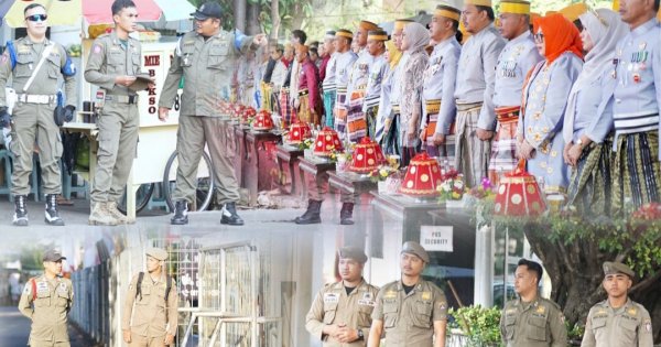 Satpol PP Ikut Giat Pengamanan Pelaksanaan Upacara HUT Kota Makassar ke-417 di Lapangan Karebosi