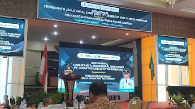 Acara seremonial pembukaan jalur kapal kontainer di Auditorium BJ Habibie, Pare-Pare, dihadiri sejumlah pejabat Sulawesi Selatan, termasuk Staf Ahli Bupati Sinjai ||humas 