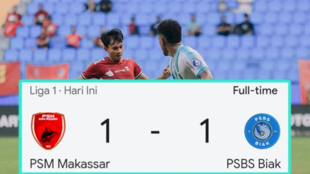 PSM Makassar dan PSBS Biak beradu kekuatan di Stadion Batakan, Balikpapan, dalam pertandingan penuh drama Liga 1 yang berakhir imbang 1-1 ||X@Nahrowi_wawie